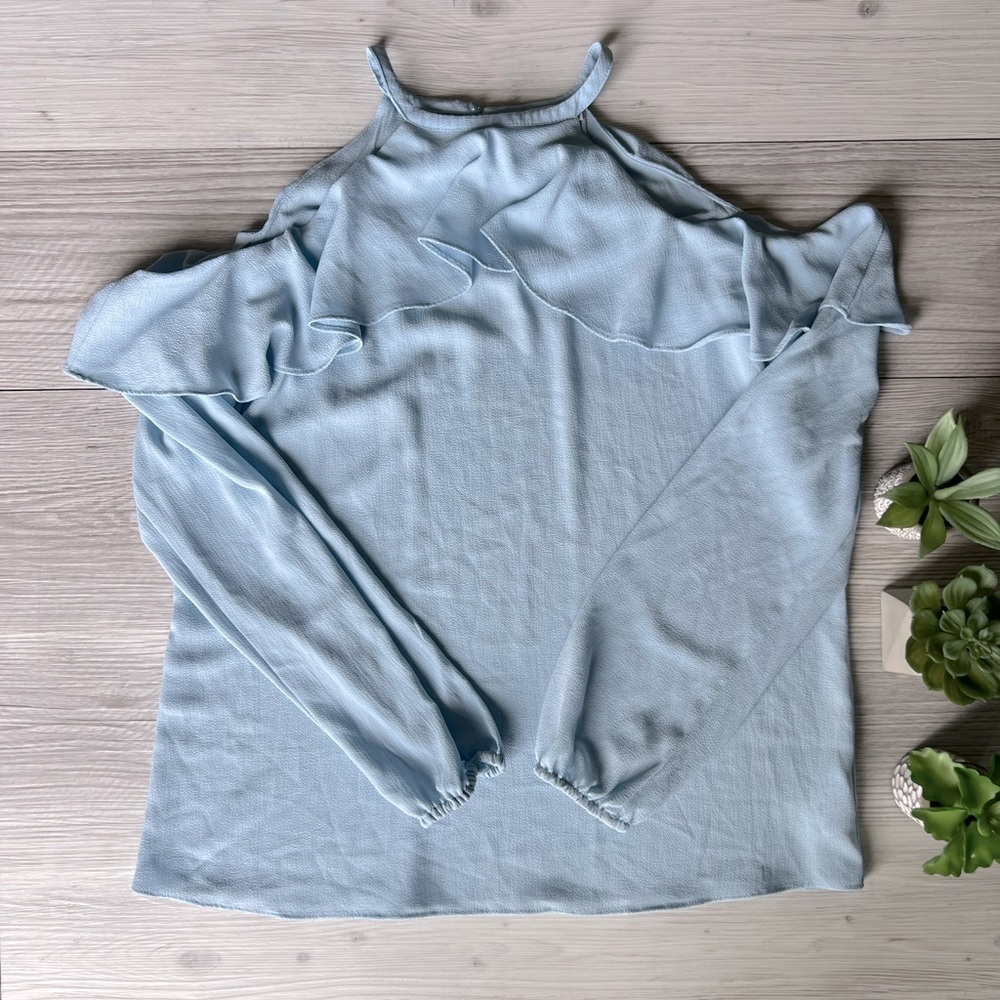 MICHAEL KORS cold shoulder ruffle long sleeve blouse size M